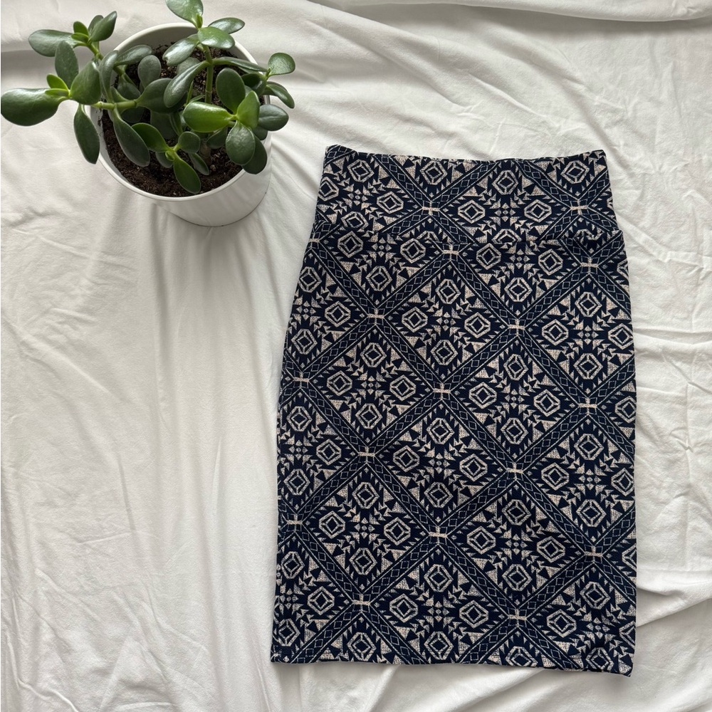 LuLaRoe Navy and Beige Patterned Pencil Skirt